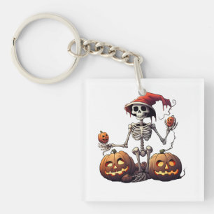 Cute Skeleton Halloween Witch Pumpkin Keychain