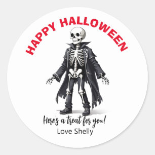 Cute skeleton Happy Halloween friendly pumpkins Classic Round Sticker