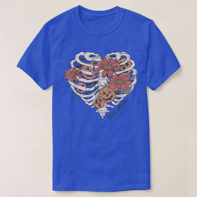 Cute Skeleton Heart Rib Flower Pumpkin Spooky Hall T-Shirt (Design Front)