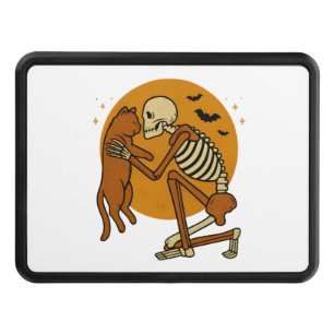 Cute Skeleton Hugging Cat Gothic Halloween Design Hitch Cover