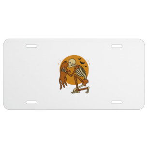 Cute Skeleton Hugging Cat Gothic Halloween Design License Plate