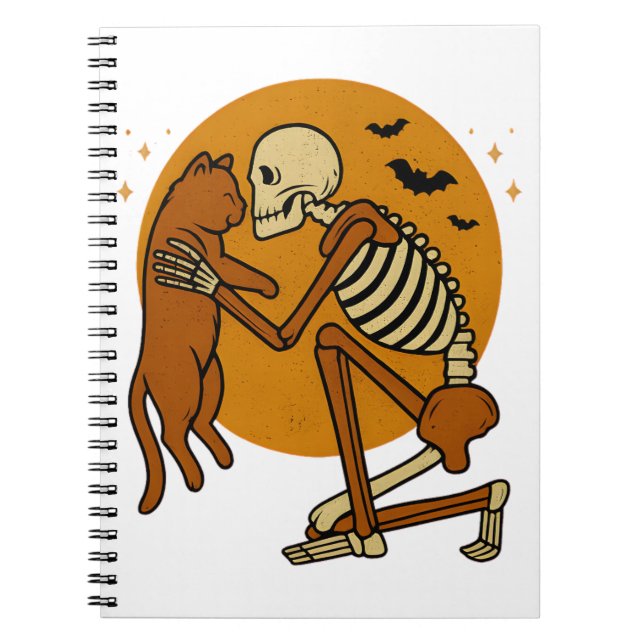 Cute Skeleton Hugging Cat Gothic Halloween Design Notebook (Front)