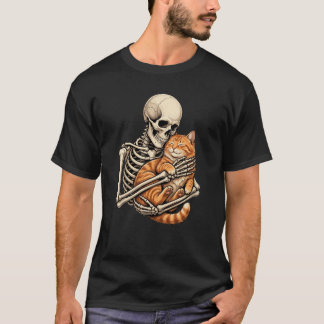 Cute Skeleton Hugging Orange Cat T-Shirt - Wholeso