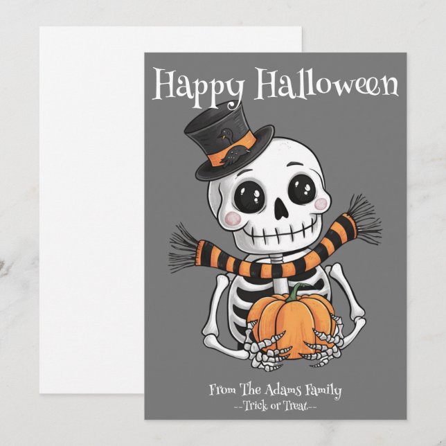 Cute Skeleton Illustration Flat Holiday Card (Front/Back)