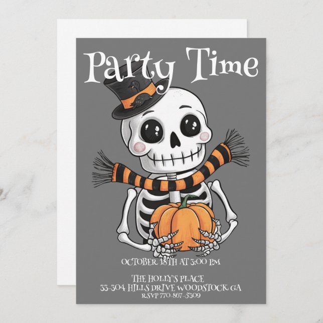 Cute Skeleton Illustration Party Invitation (Front/Back)