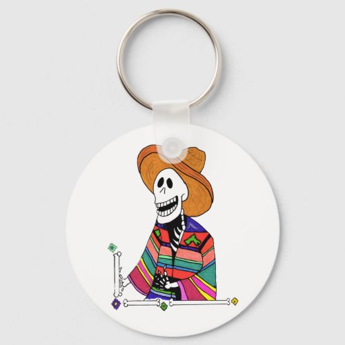 Cute Skeleton in Mexican Sombrero and Poncho  Keychain