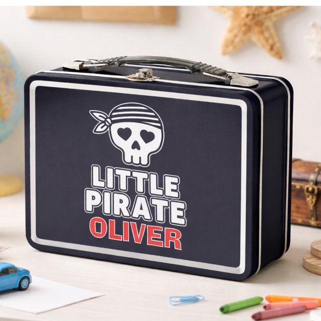Cute Skeleton Little Pirate Personalized Metal Lunch Box (Creator Uploaded)