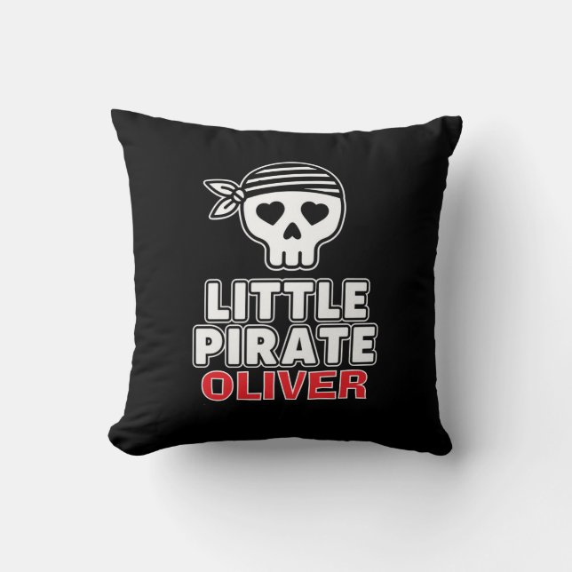 Cute Skeleton Little Pirate Personalized Throw Pillow (Front)