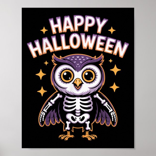 Cute Skeleton Owl Halloween Design For Kids And Ad Poster (Front)