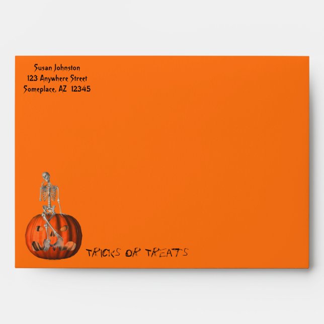 Cute Skeleton Pumpkin Halloween Envelope (Front)