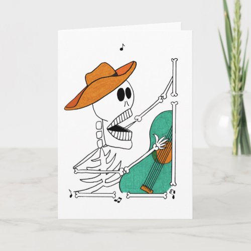 Cute Skeleton Singing Cowboy Playing Guitar Card