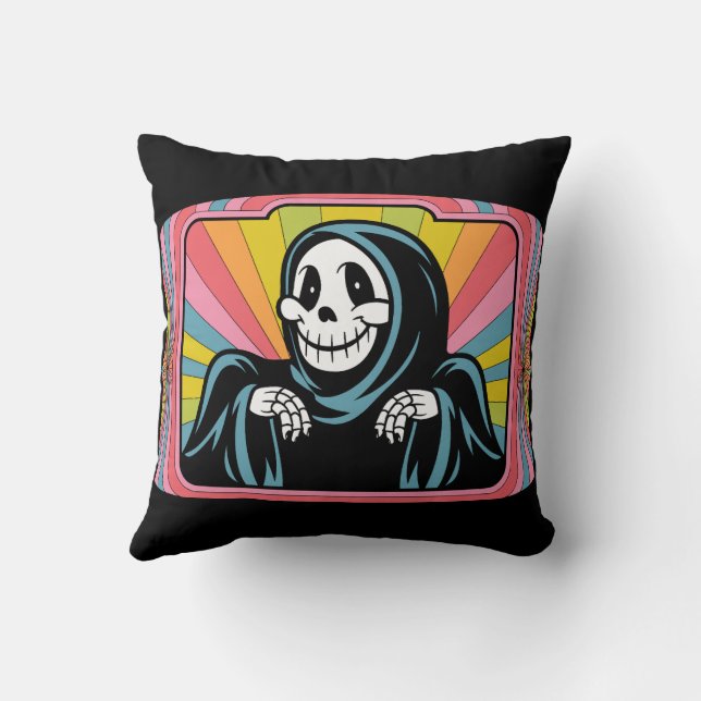Cute Skeleton Smiling Throw Pillow (Back)