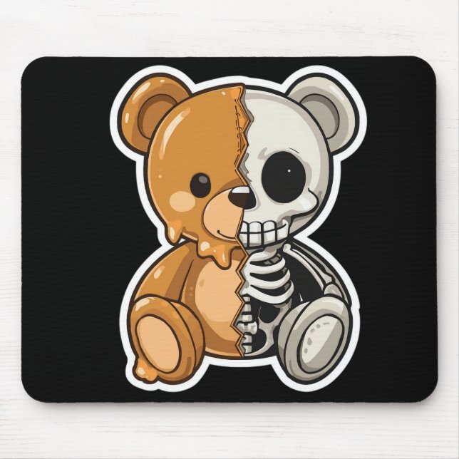 Cute Skeleton Teddy Bear Split Design Mouse Pad (Front)