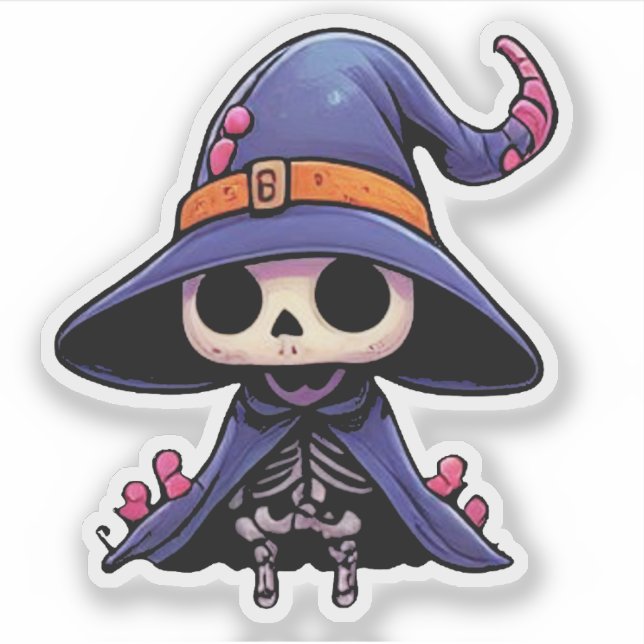 Cute Skeleton Witch - Halloween Kawaii Sticker (Front)