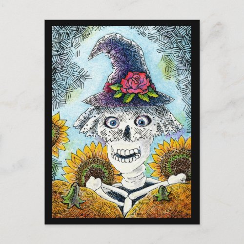 Cute Skeleton Witch Halloween postcard