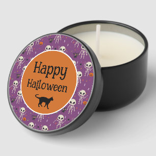 Cute Skeletons and Cat Halloween Purple and Orange Mini Candle Favors