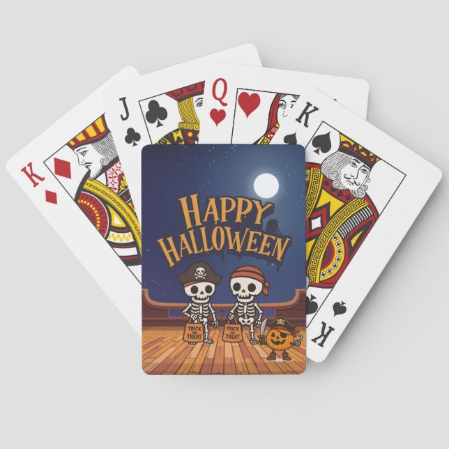 cute, skeletons and pumpkin Halloween  Poker Cards (Back)