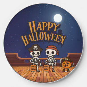 cute, skeletons and pumpkin Halloween Wireless Charger