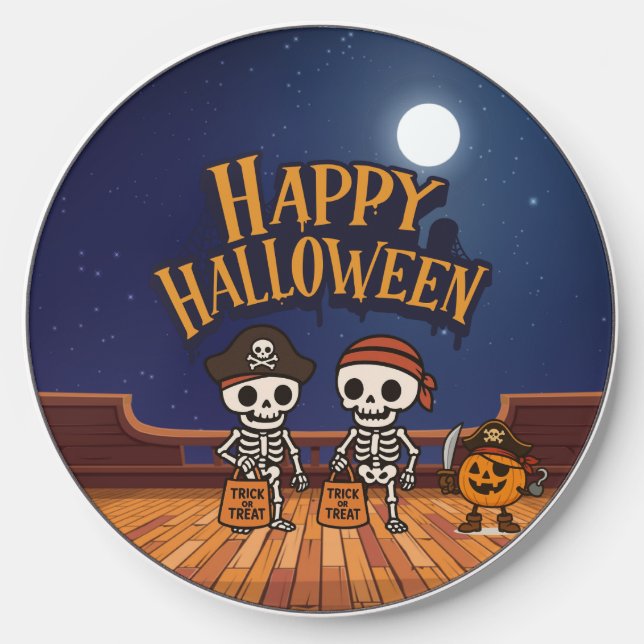 cute, skeletons and pumpkin Halloween  Wireless Charger (Front)