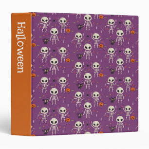 Cute Skeletons Halloween Pattern Purple 3 Ring Binder