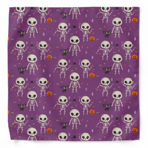 Cute Skeletons Halloween Pattern Purple Bandana