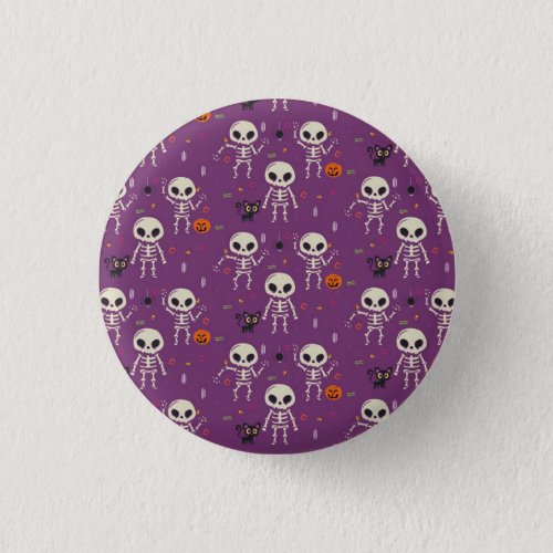 Cute Skeletons Halloween Pattern Purple Button