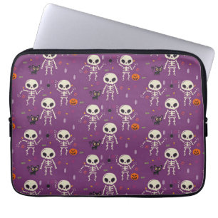 Cute Skeletons Halloween Pattern Purple Laptop Sleeve