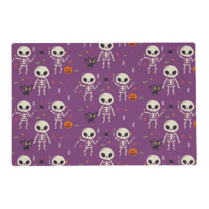 Cute Skeletons Halloween Pattern Purple Placemat