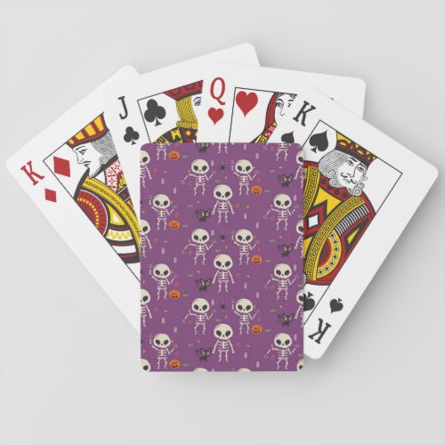 Cute Skeletons Halloween Pattern Purple Poker Cards