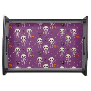Cute Skeletons Halloween Pattern Purple Serving Tray