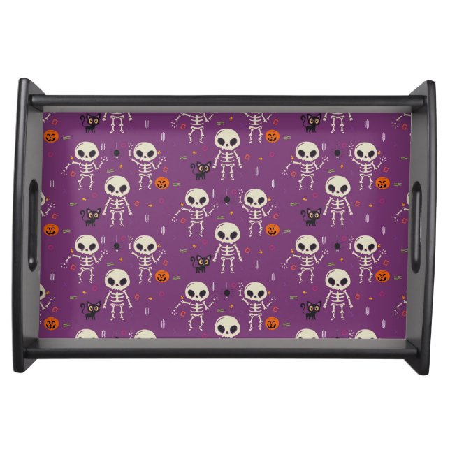Cute Skeletons Halloween Pattern Purple Serving Tray (Front)