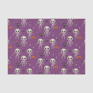 Cute Skeletons Halloween Pattern Purple Tissue Paper