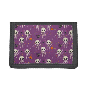 Cute Skeletons Halloween Pattern Purple Tri-fold Wallet