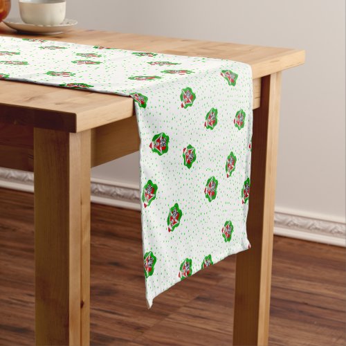 Cute Skeletons in Green Red Spatter Shapes Dots Short Table Runner