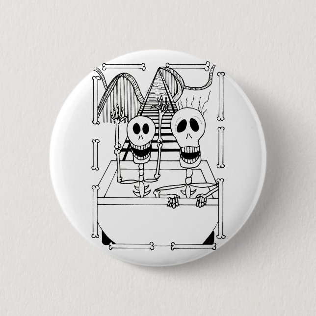 Cute Skeletons on Roller Coaster Ride  Button (Front)