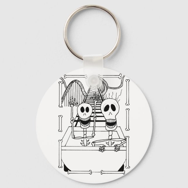 Cute Skeletons on Roller Coaster Ride  Keychain (Front)