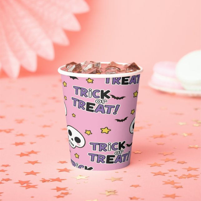 Cute Skeletons Pink For Halloween Paper Cups (Insitu)