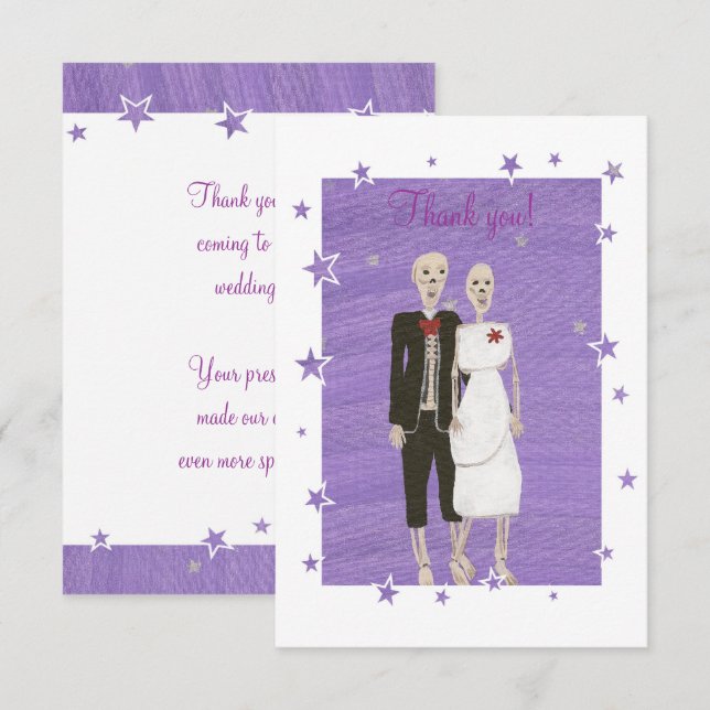 Cute Skeletons Thank you cards, Halloween Wedding Card (Front/Back)