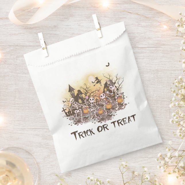 Cute Skeletons Trick or Treat Halloween Favor Bag (Clipped)