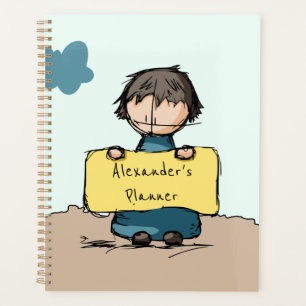 Cute Sketch Boy with a Sign Personalized Kids Planner