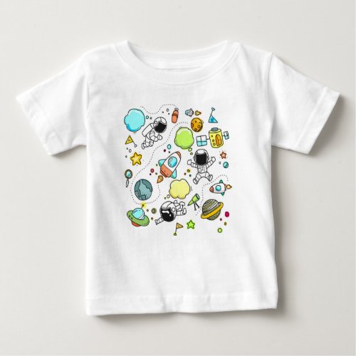 Cute Sketch Space Astronomy Astronaut Pattern Baby T_Shirt