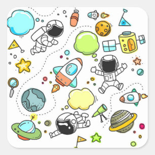 Cute Sketch Space Astronomy Astronaut Pattern Square Sticker