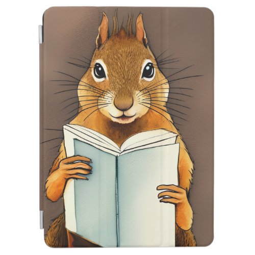 Cute Sketch Watercolor Squirrel Reading a Book iPad Air Cover