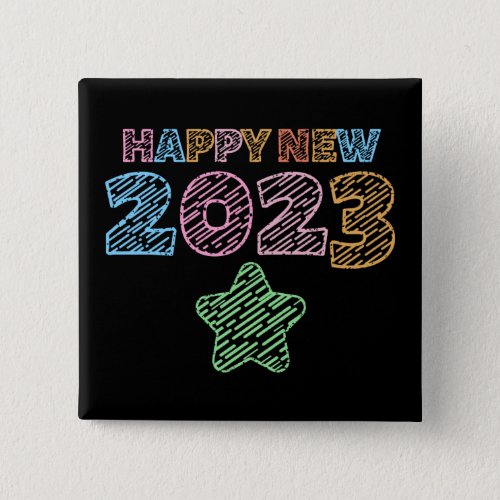 Cute Sketchy Happy New Year 2023 Button
