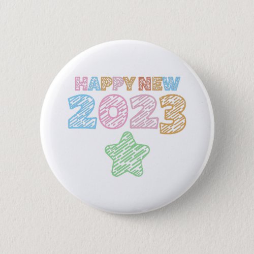 Cute Sketchy Happy New Year 2023 Button