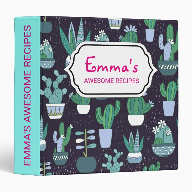 Cute sketchy illustration of cactus pattern binder (Front/Spine)