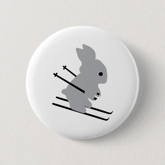 cute ski bunny  snow skiing button (Front)