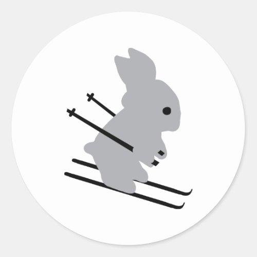 cute ski bunny  snow skiing classic round sticker