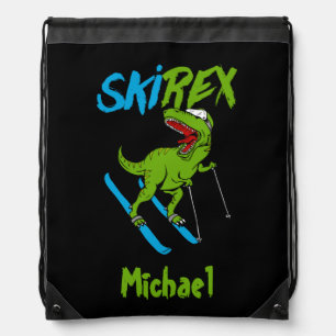 Cute Ski Rex Dinosaur T Rex Add Your Name Drawstring Bag