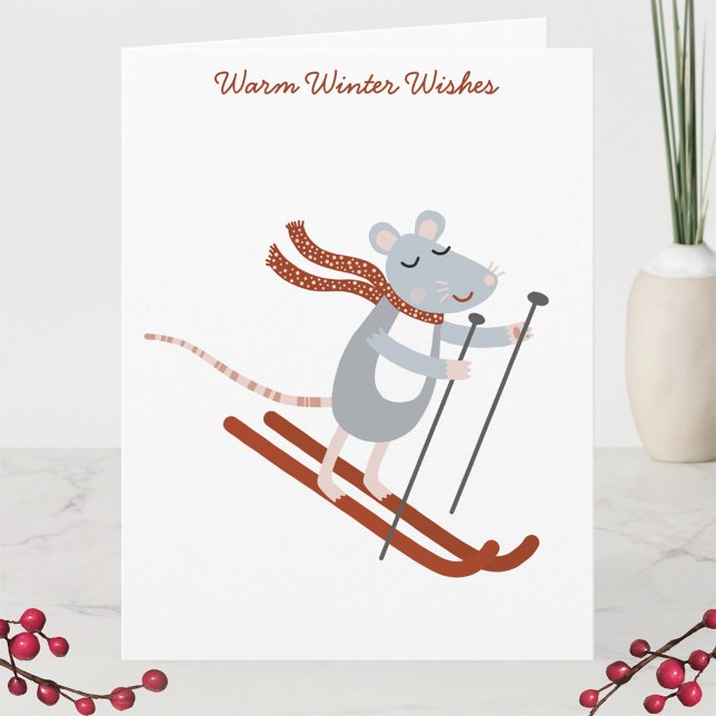 Cute Skiing Mouse Holiday Card (Creator Uploaded)